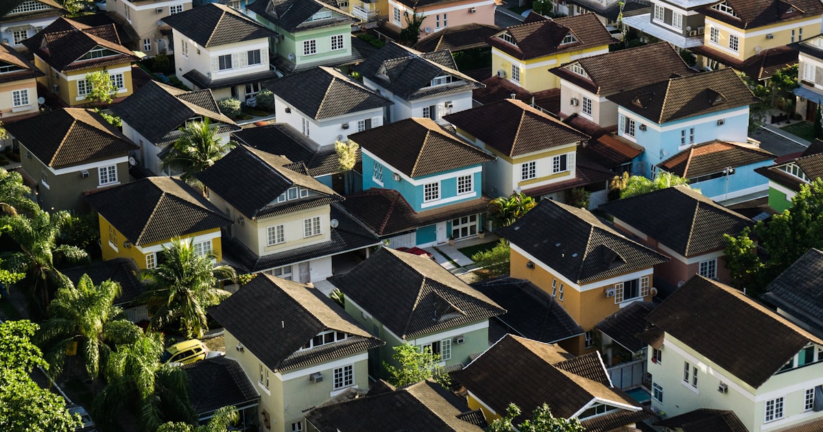 Aerial view of a suburban residential neighbourhood